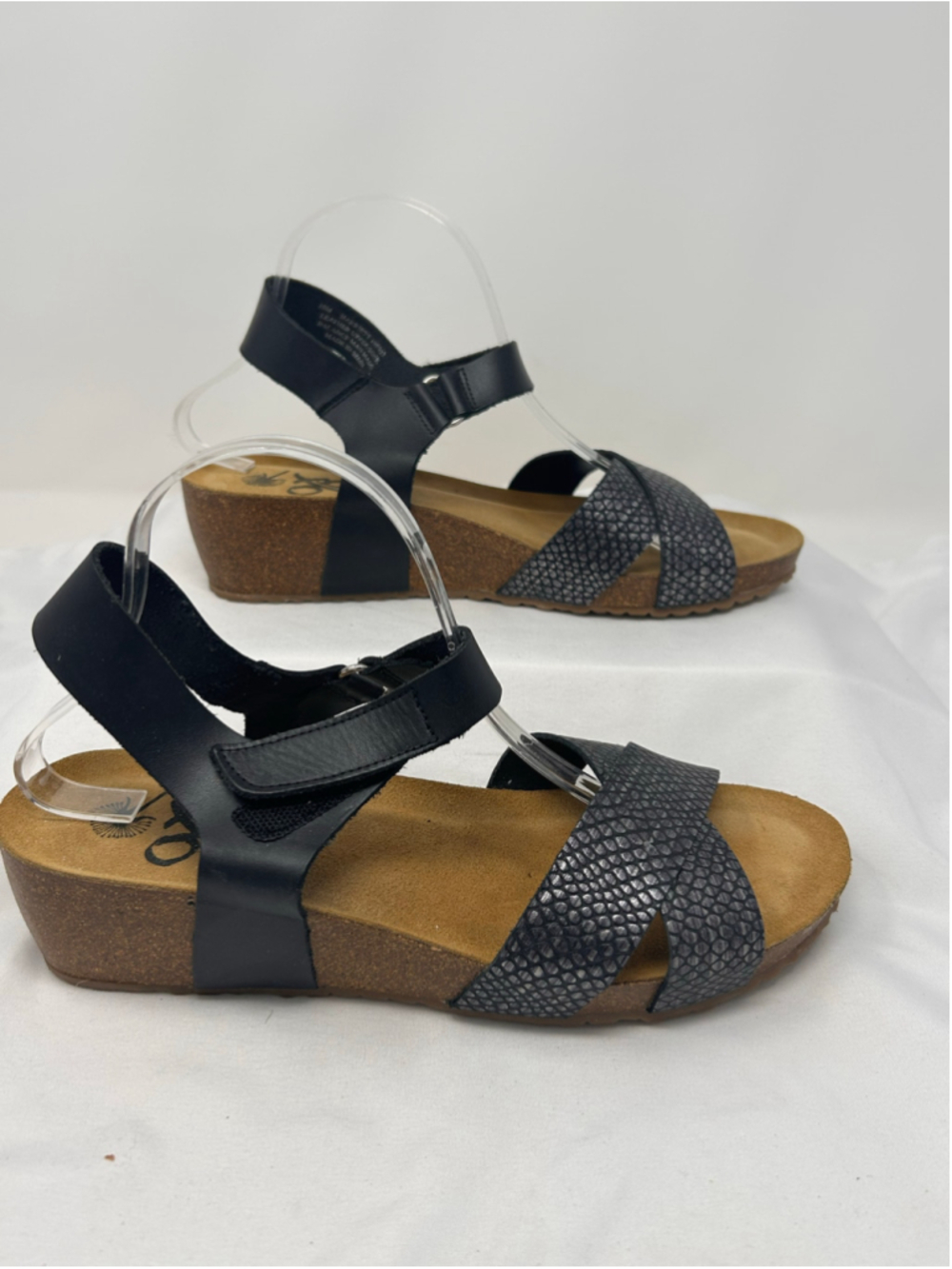 OTBT Harriett Wedge Sandals Black Leather Snakeskin Textured Size 10M